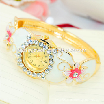 Дамы новые модные персонализированные роскошные Rhinestone Flower Bangle Watch B077